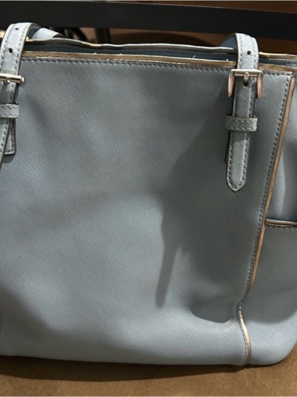 MICHAEL KORS Powder Blue Saffiano Leather Tote with Gold Trim - Picture 3 of 10
